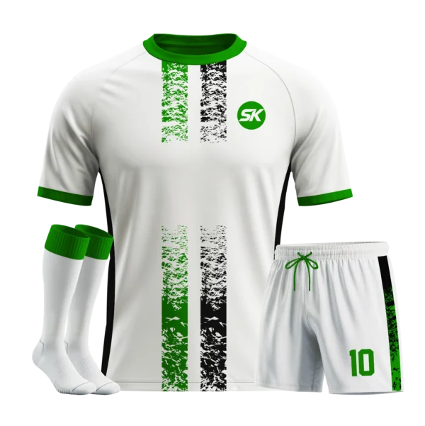 White and green glitch effect custom football jersey.