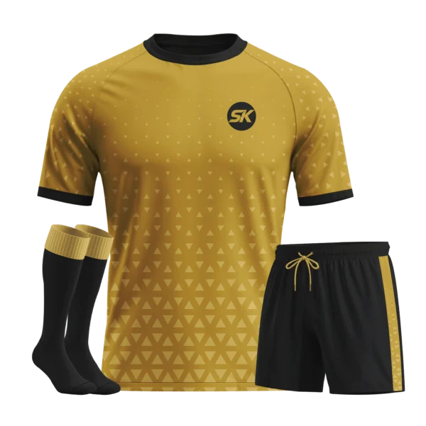 Gold and black hexagonal pattern custom football teamwear.