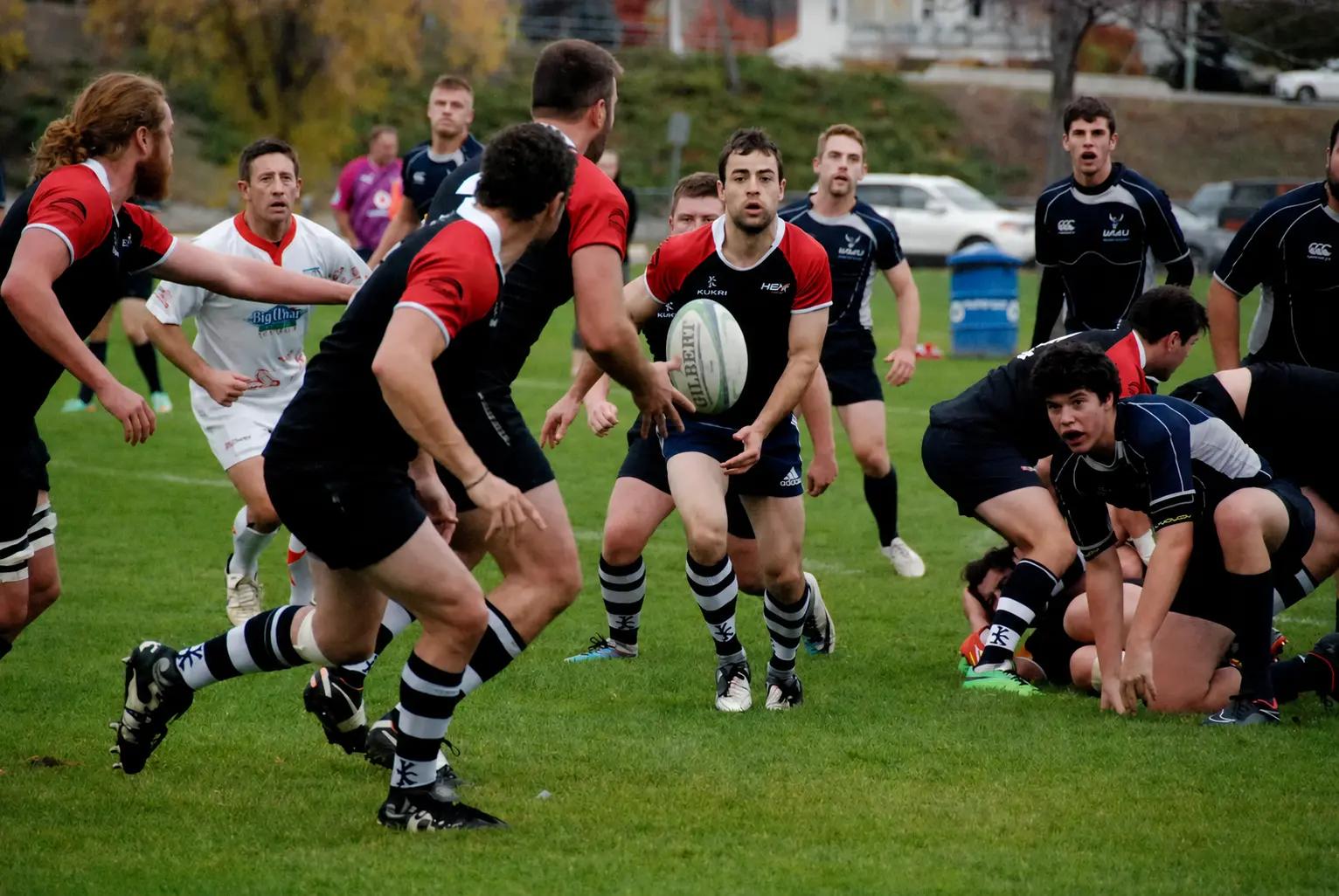 Rugby player in a custom reinforced match jersey during a game