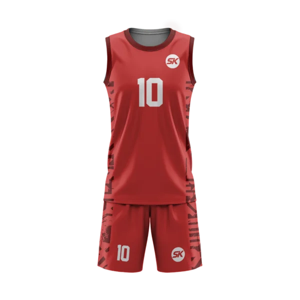 Bespoke Red, Black basketball kit featuring Crimson Elite design for UK teams.