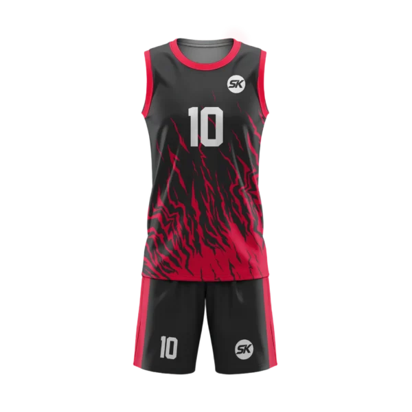 Bespoke Black, Red basketball kit featuring Fire & Fury design for UK teams.