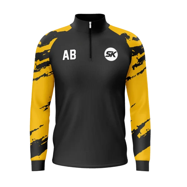 Custom black and yellow graphic sleeves football quarter-zip UK