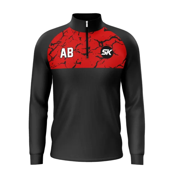 Custom black and red marble graphic football quarter-zip UK