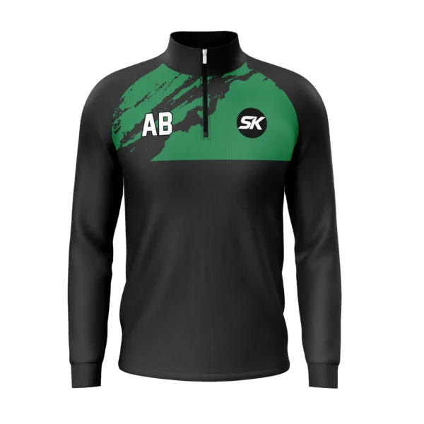 Custom black and green chest panel football quarter-zip UK