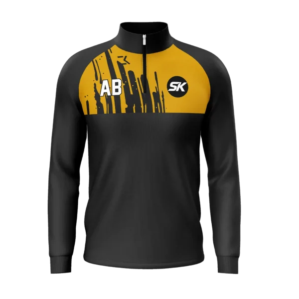 Custom black and yellow paint splash football quarter-zip top UK