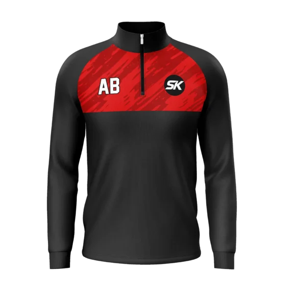 Custom black and red panel football quarter-zip training top UK