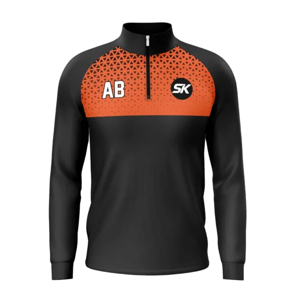 Custom black and orange honeycomb pattern football quarter-zip top UK